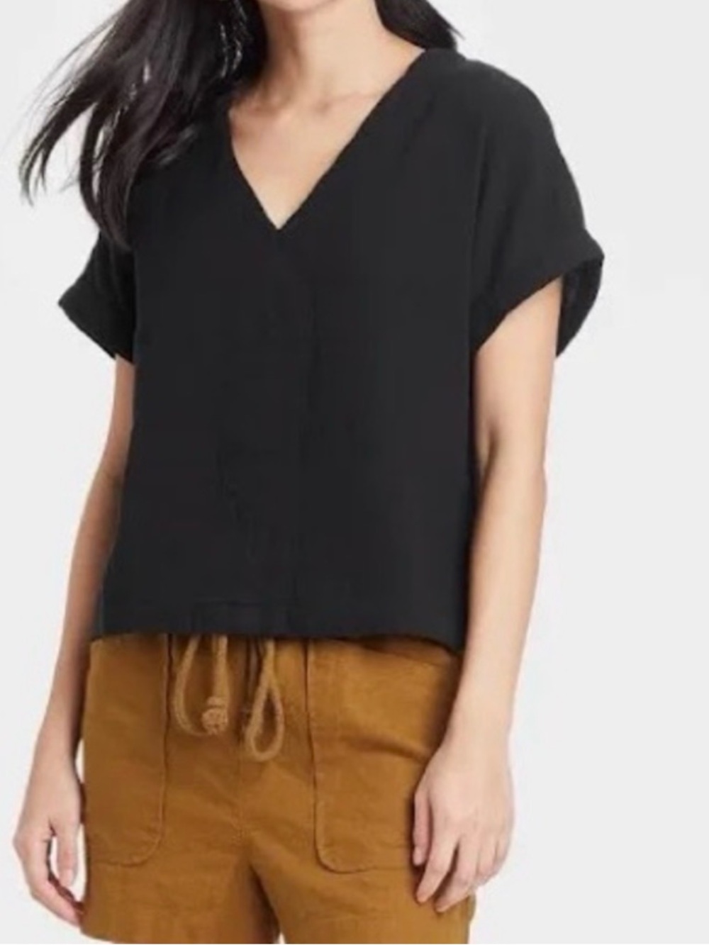 Universal Thread V-Neck Cuff Sleeve Textured Gauze Top size Large